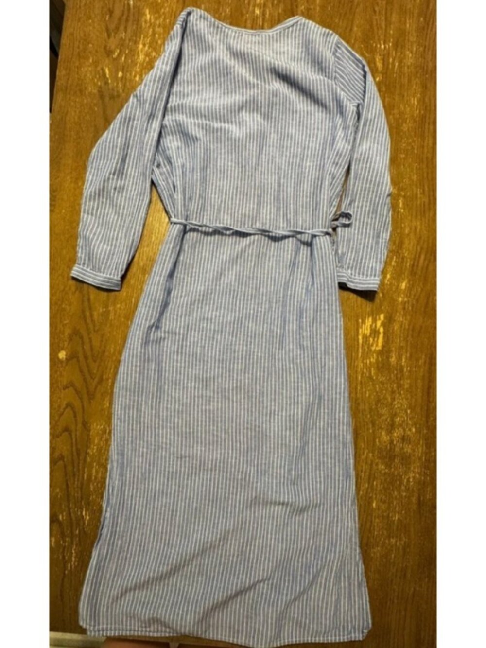 Love by Gap Stripe Crinkle Gauze Shirt Dress Cotton Linen Belt Soft Maxi Slits - Picture 9 of 10